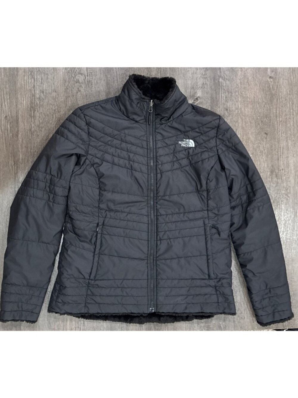The North Face Womens Mossbud Swirl Jacket Sz L Black Fleece Puffer